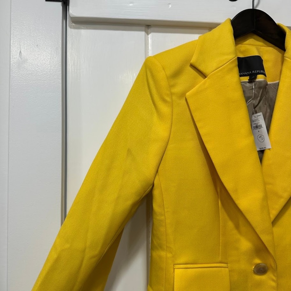 Banana Republic Womens Blazer Size 2 Yellow Single Button Jacket 100% Wool NEW - Picture 3 of 10